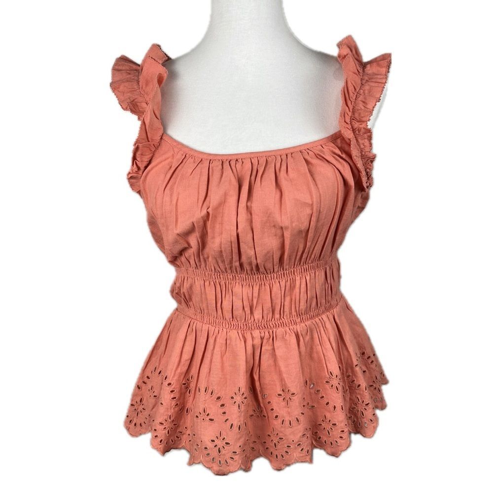 Old Navy Milkmaid Peplum Babydoll Top Sz M Eyelet Lace Ruffle Cottage Ren Fair